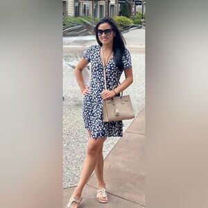 Madewell Floral Button Wrap Mini Dress Navy Blue Cream Viscose Retro Size 0